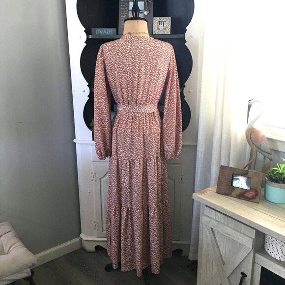 Women's Maxi‎ Dress Size S Fall Long Sleeve V Neck Tiered Floral Dress - Picture 3 of 10